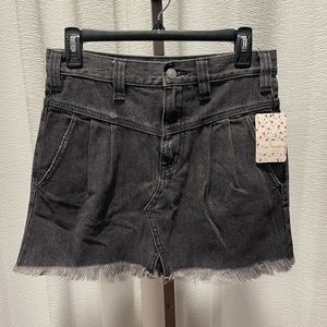 NEW Free People Black Vintage Wash Distressed Ripped Jean Mini Skirt size 25